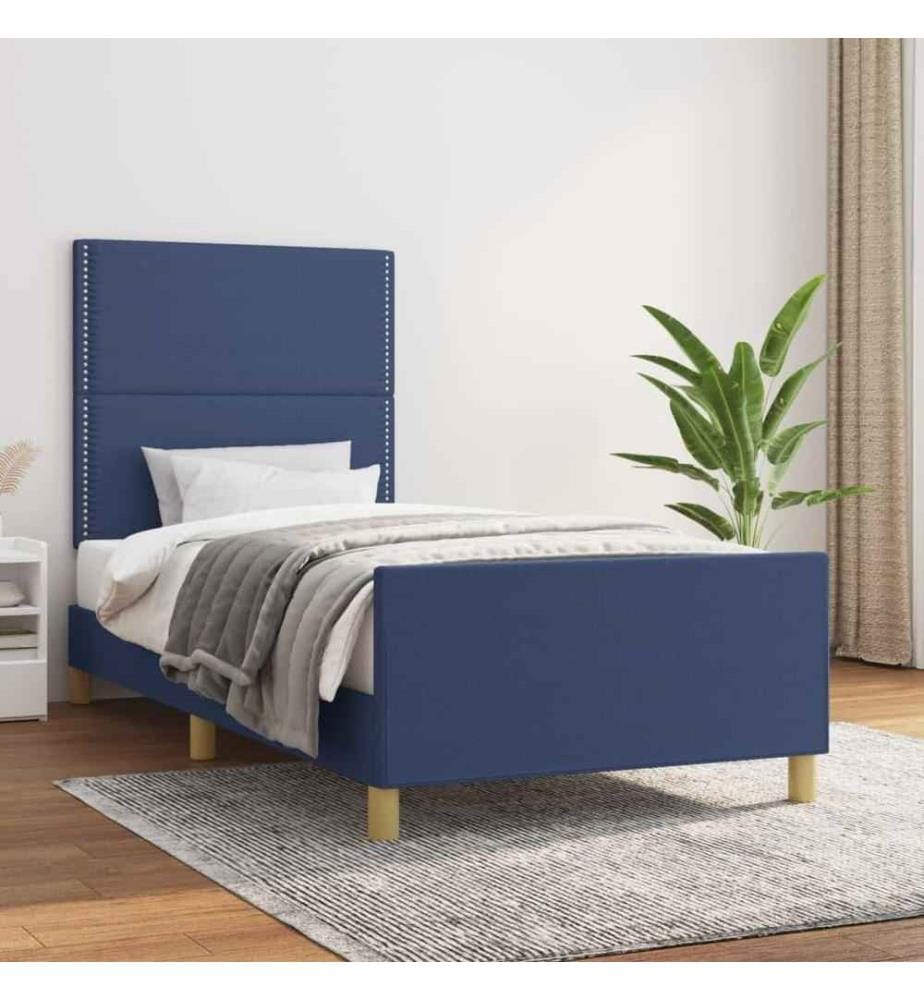 Cadre de lit avec tête de lit Bleu 100 x 200 cm Tissu