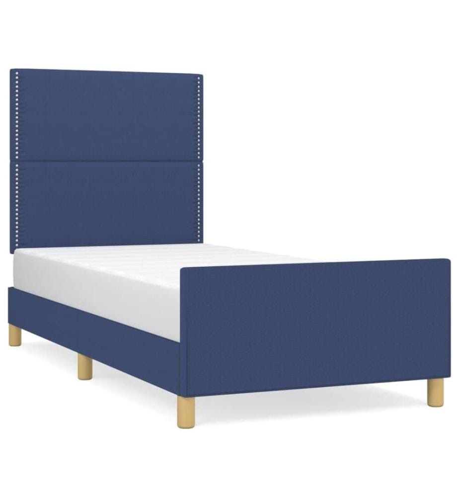 Cadre de lit avec tête de lit Bleu 100 x 200 cm Tissu