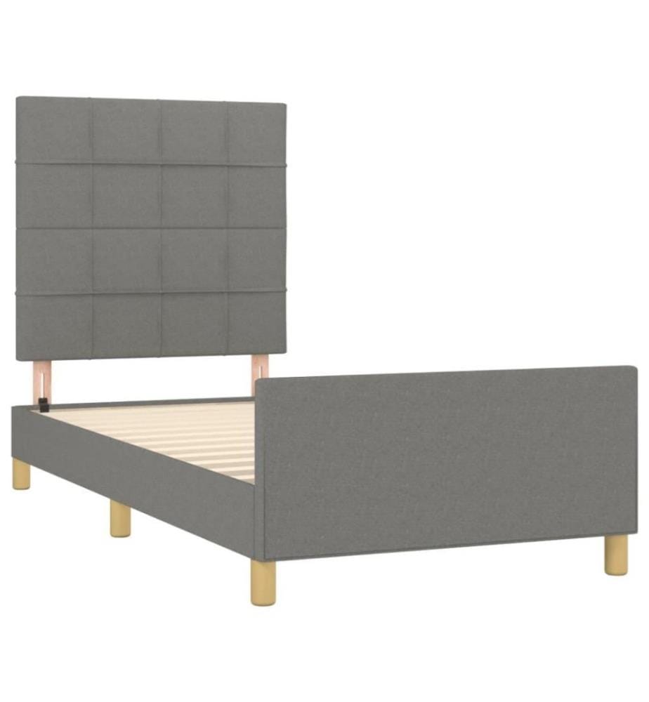 Bettgestell mit Kopfteil Dunkelgrau 100x200 cm Stoff