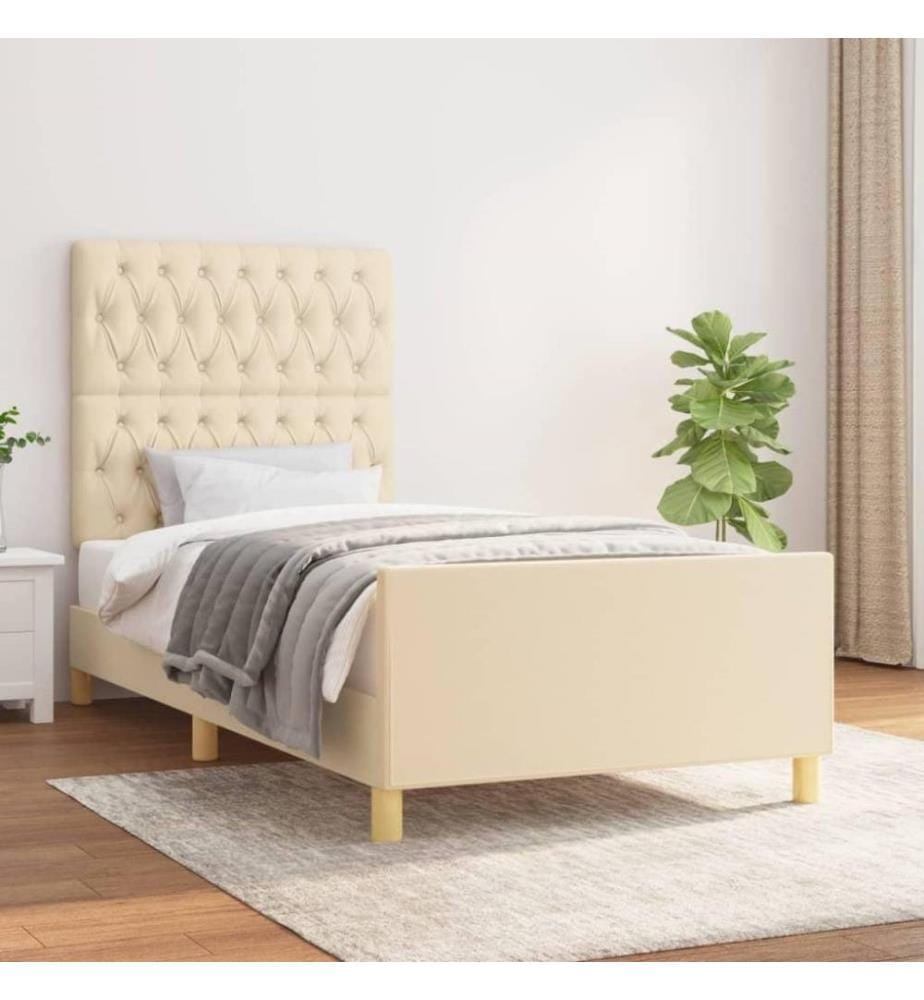 Cadre de lit avec tête de lit Crème 100x200 cm Tissu