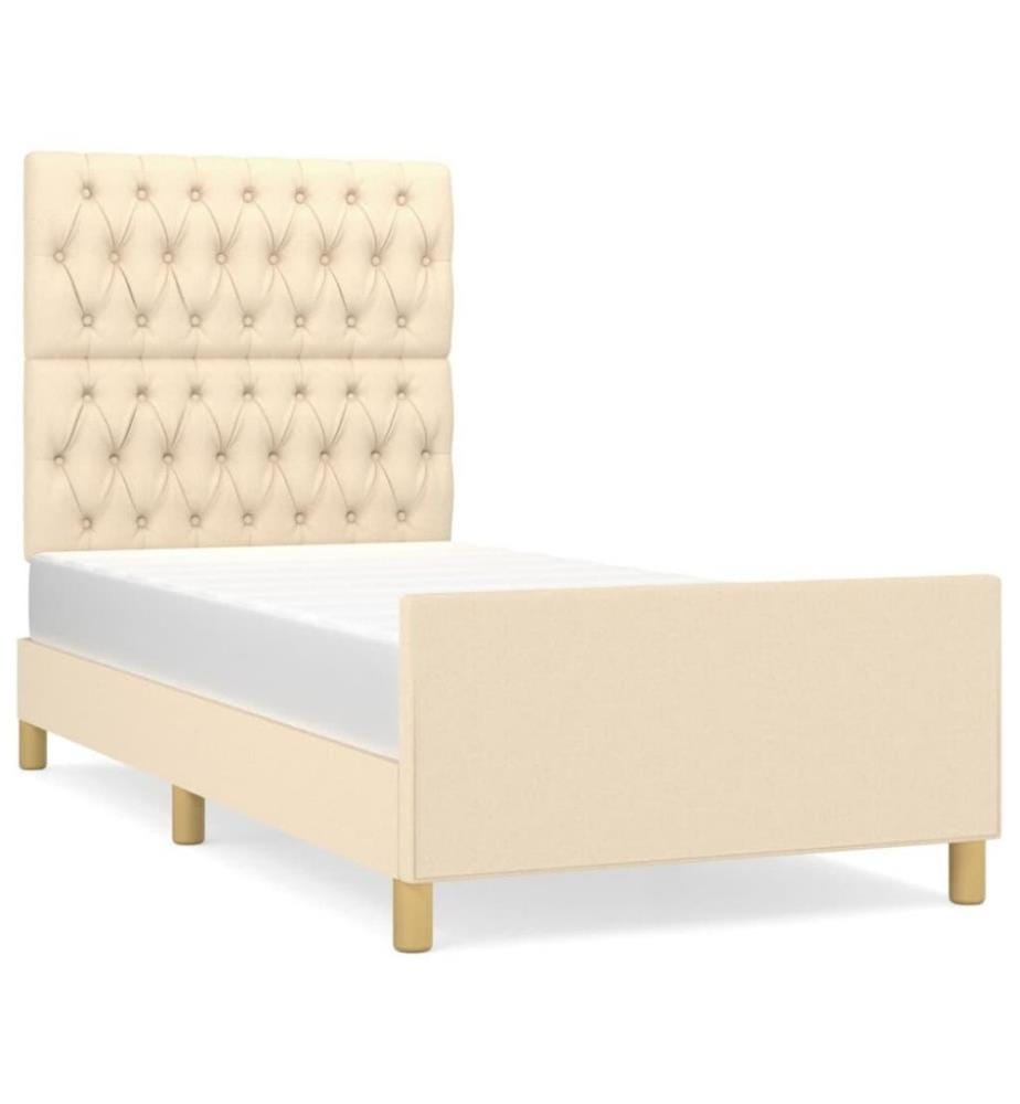 Cadre de lit avec tête de lit Crème 100x200 cm Tissu