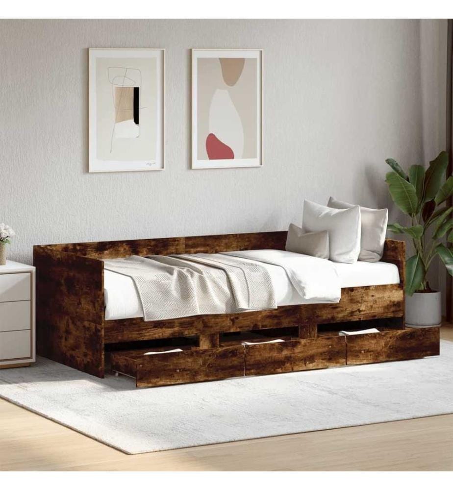 Tagesbett mit Schubladen Räuchereiche 100x200 cm Holzwerkstoff