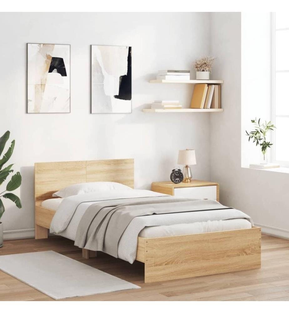 Cadre de lit avec tête de lit chêne sonoma 100x200 cm