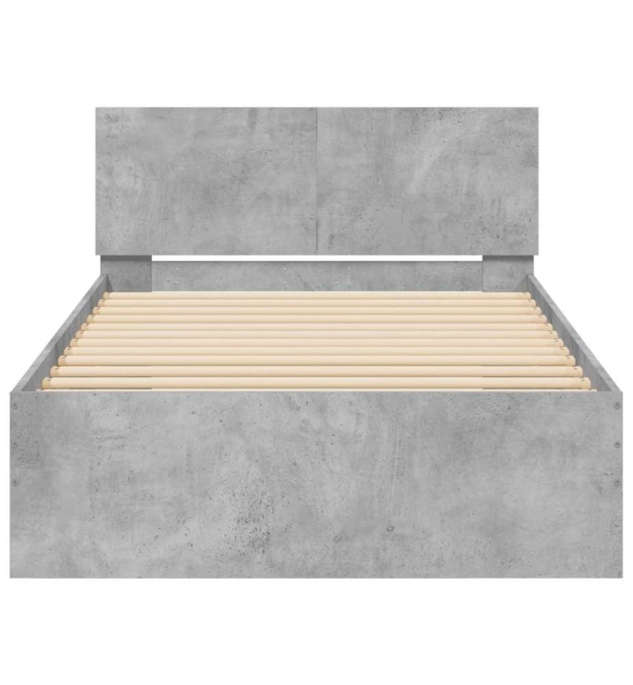 Cadre de lit avec tête de lit gris béton 100x200 cm