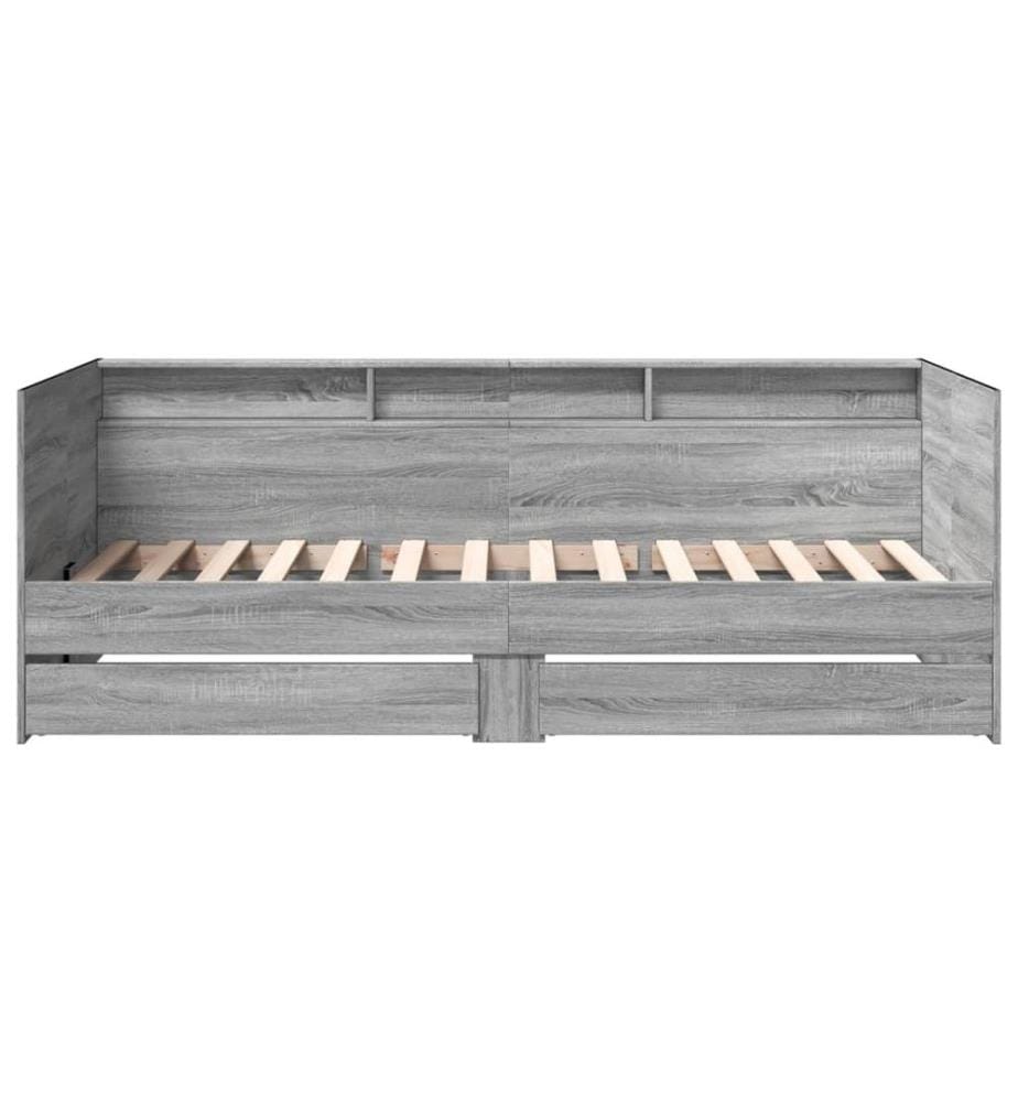Lit de jour et tiroirs sonoma gris 100x200cm bois d'ingénierie
