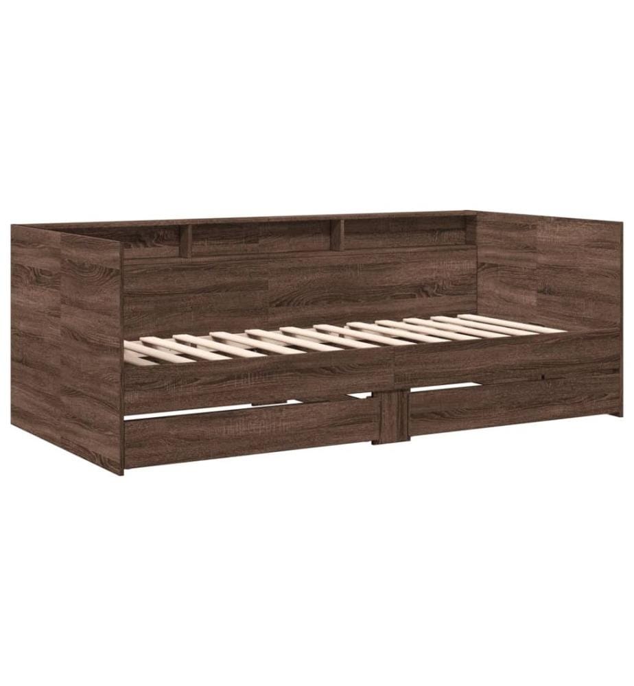 Lit de jour et tiroirs chêne marron 100x200cm bois d'ingénierie
