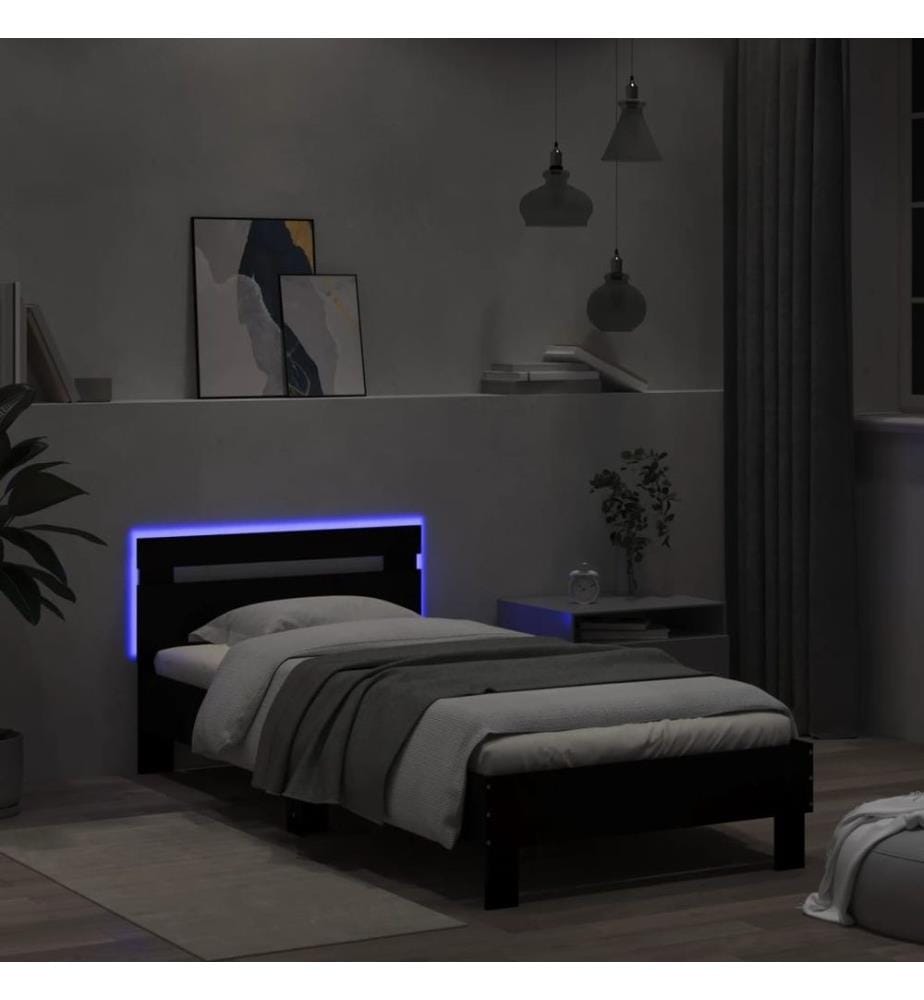 Cadre de lit avec tête de lit et lumières LED noir 100x200 cm