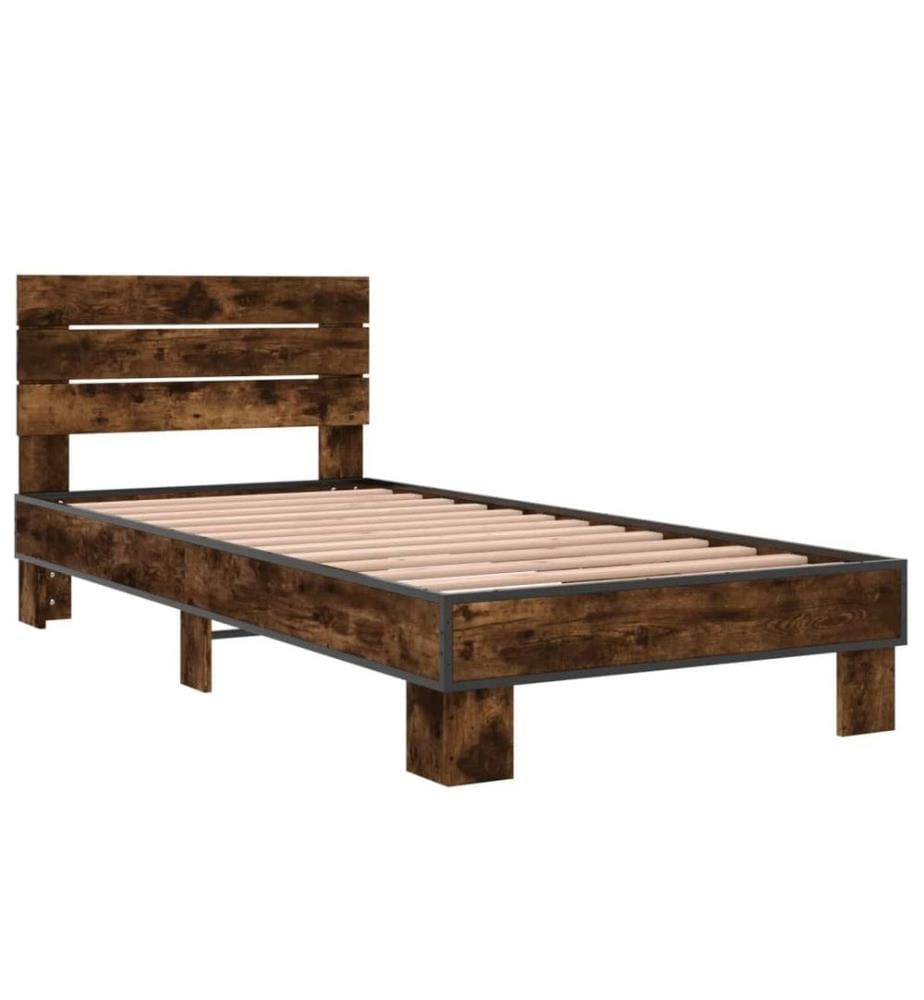 Bettgestell Räuchereiche 100x200 cm Holzwerkstoff und Metall