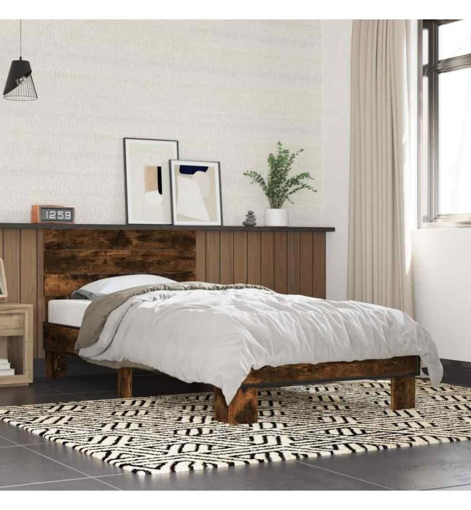 Bettgestell Räuchereiche 100x200 cm Holzwerkstoff und Metall