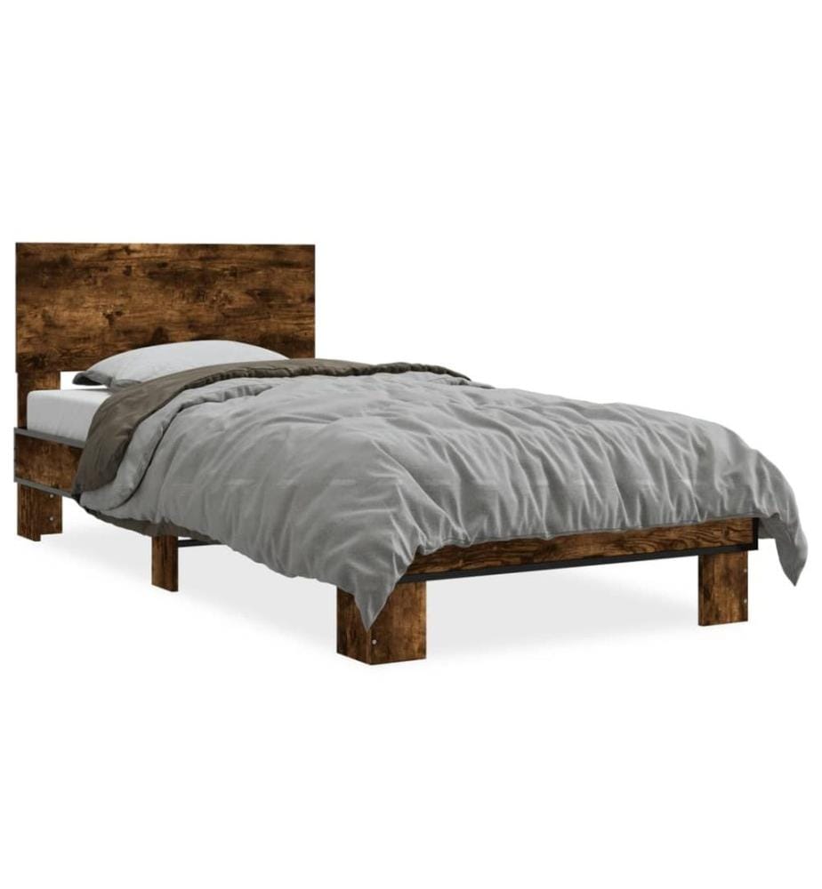 Bettgestell Räuchereiche 100x200 cm Holzwerkstoff und Metall