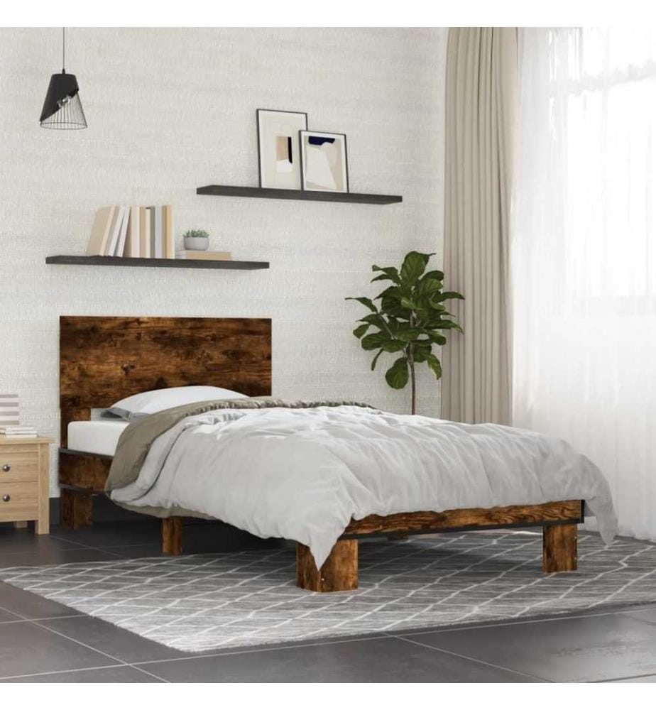 Bettgestell Räuchereiche 100x200 cm Holzwerkstoff und Metall