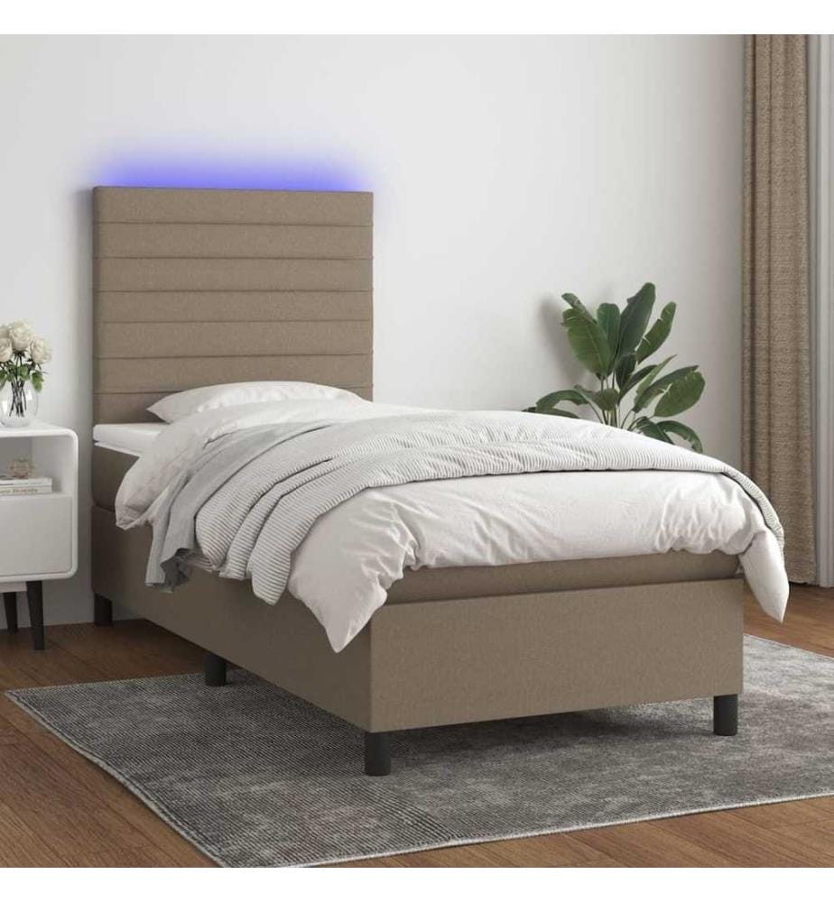 Sommier à lattes de lit et matelas et LED Taupe 100x200cm Tissu