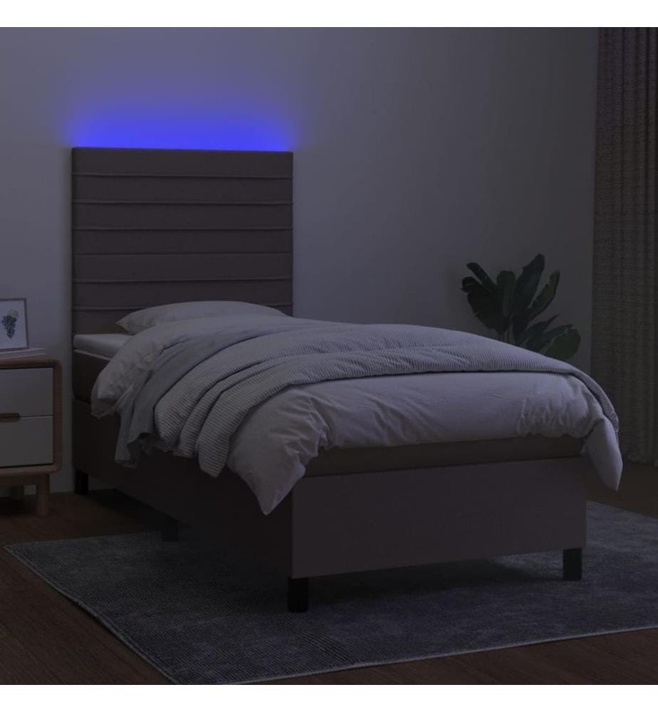 Sommier à lattes de lit et matelas et LED Taupe 100x200cm Tissu