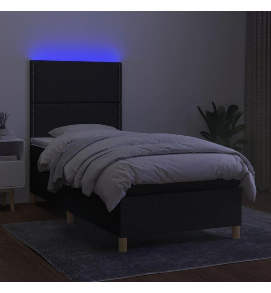 Boxspringbett mit Matratze & LED Schwarz 100x200 cm Stoff