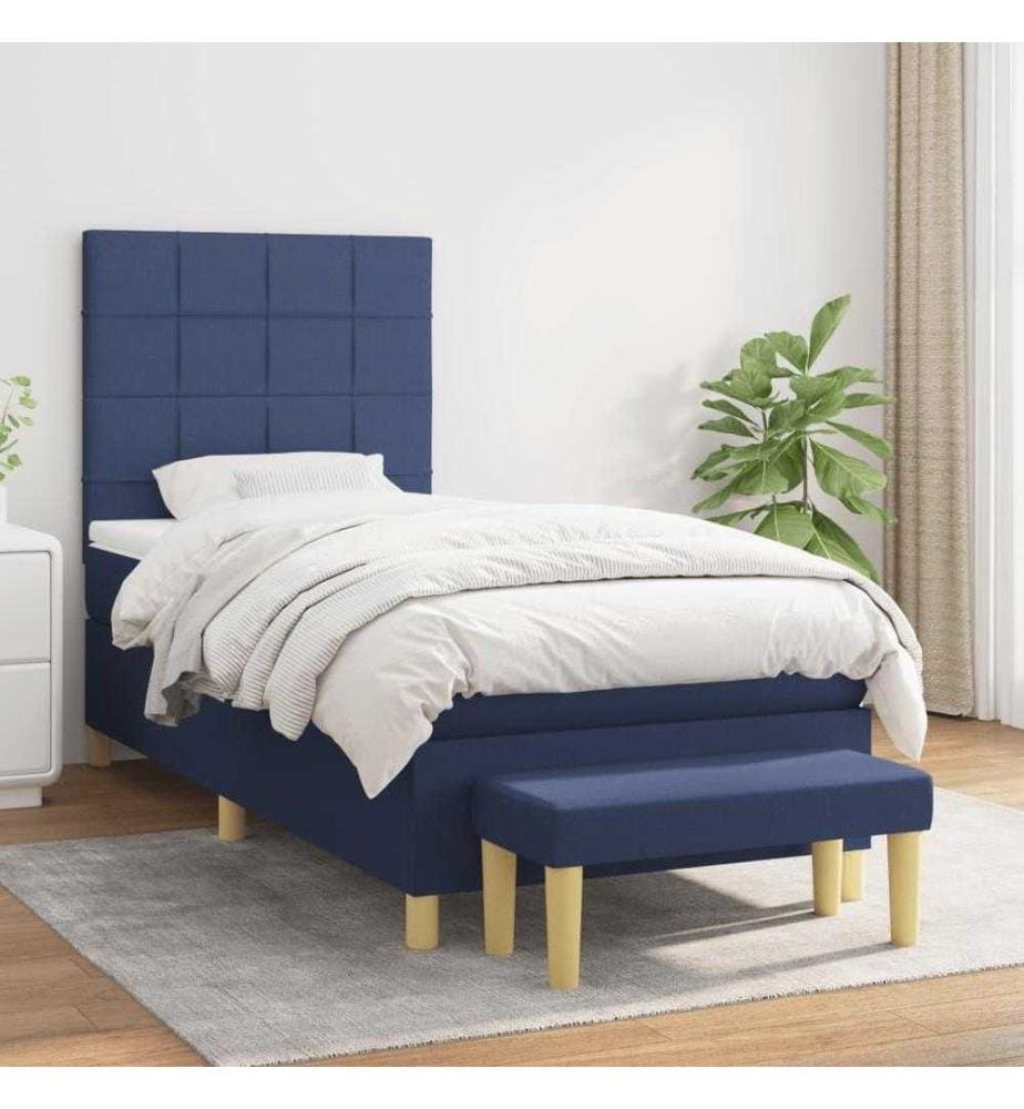 Lit à sommier tapissier avec matelas Bleu 100x200 cm Tissu