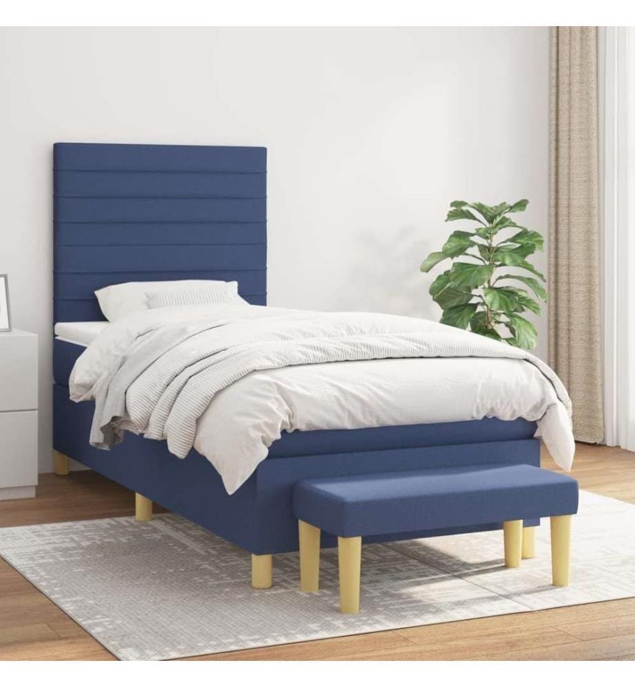 Lit à sommier tapissier avec matelas Bleu 100x200 cm Tissu