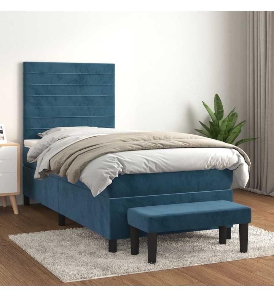 Lit à sommier tapissier avec matelas Bleu foncé 100x200 cm