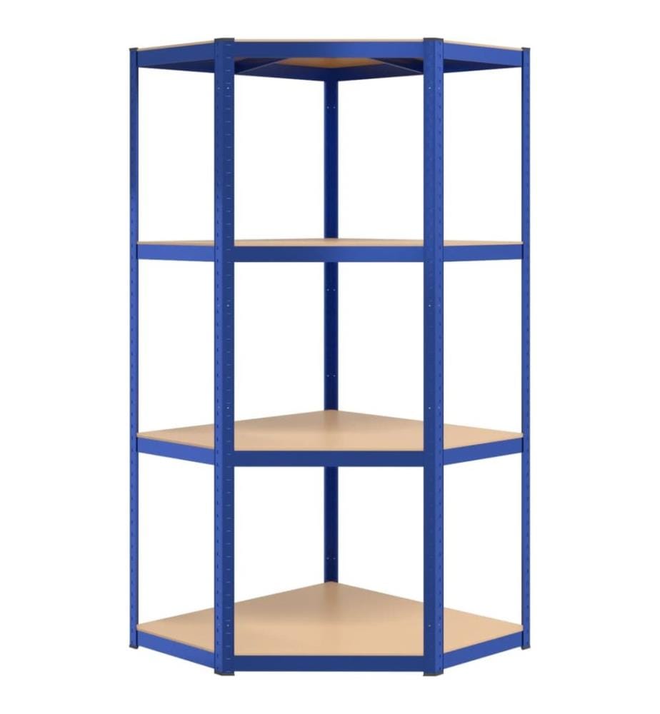 Étagère d'angle à 4 niveaux Bleu Acier et bois d'ingénierie