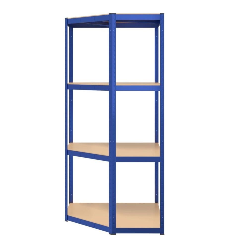 Étagère d'angle à 4 niveaux Bleu Acier et bois d'ingénierie