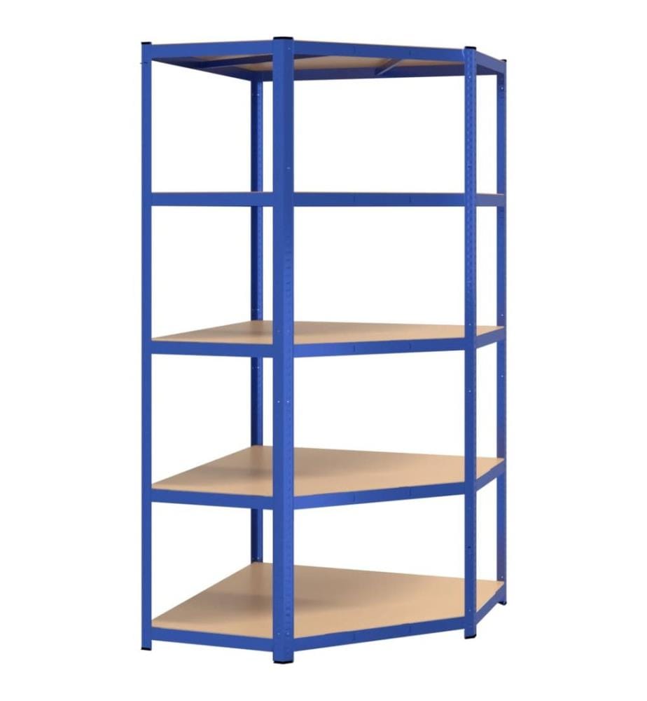 Étagère d'angle à 5 niveaux Bleu Acier et bois d'ingénierie