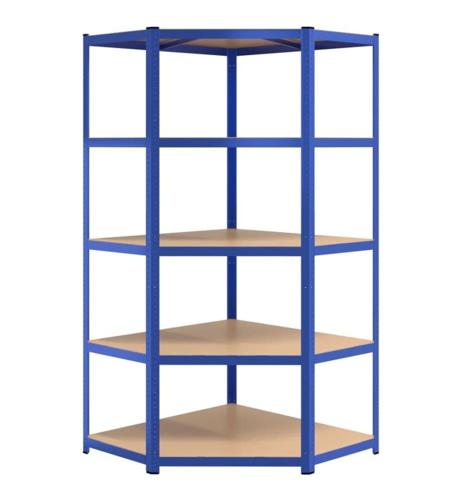 Étagère d'angle à 5 niveaux Bleu Acier et bois d'ingénierie