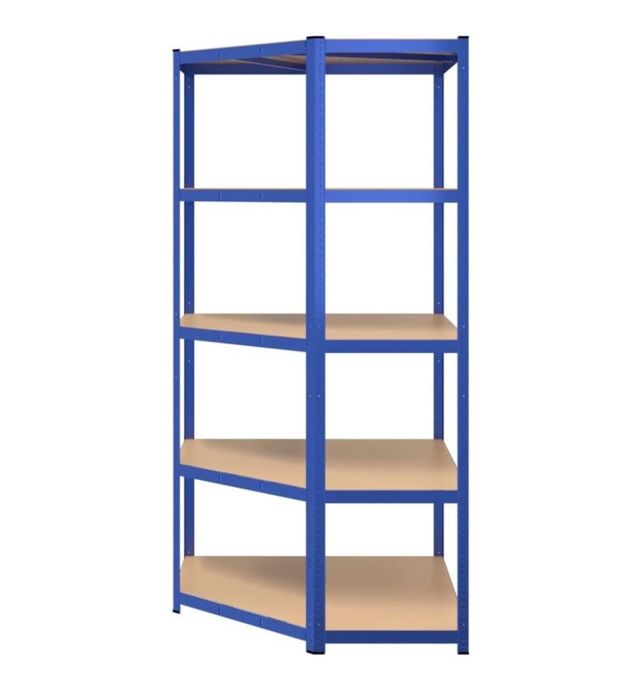 Étagère d'angle à 5 niveaux Bleu Acier et bois d'ingénierie