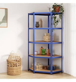 Eckregal mit 5 Böden Blau Stahl & Holzwerkstoff