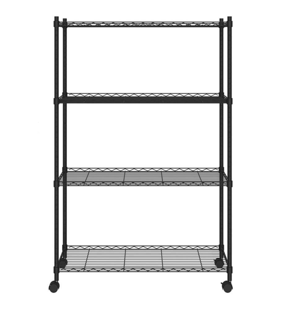 Étagère de rangement 4 niveaux et roues 90x35x137cm Noir 200 kg
