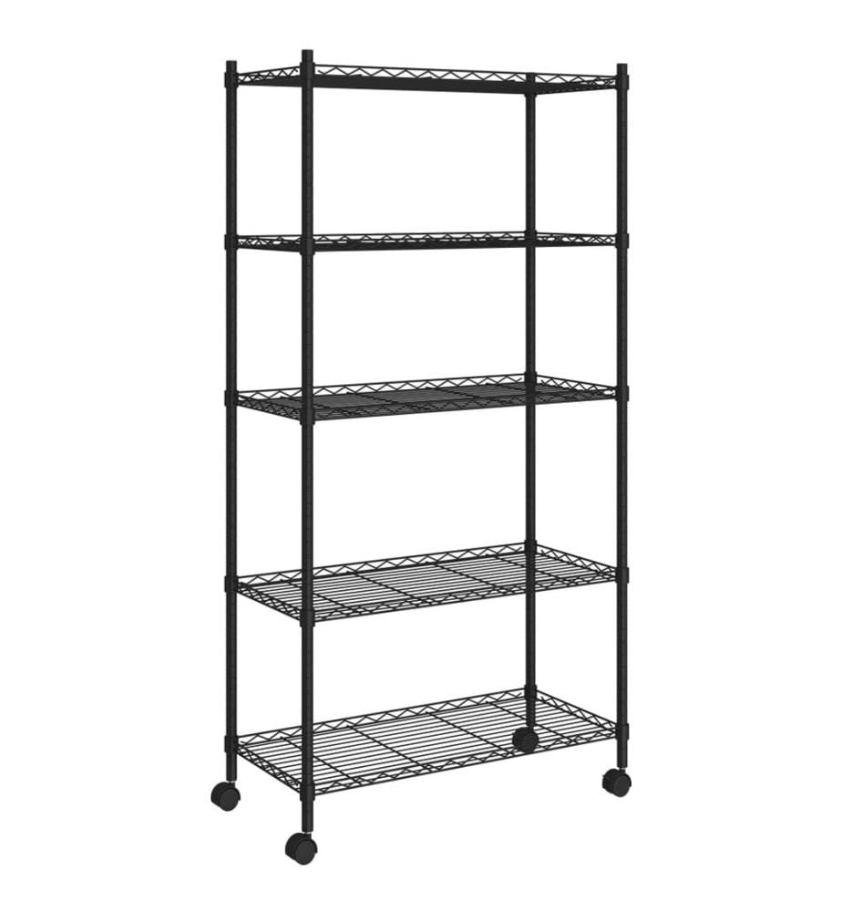 Étagère de rangement 5 niveaux roues 75x35x155 cm Noir 250 kg