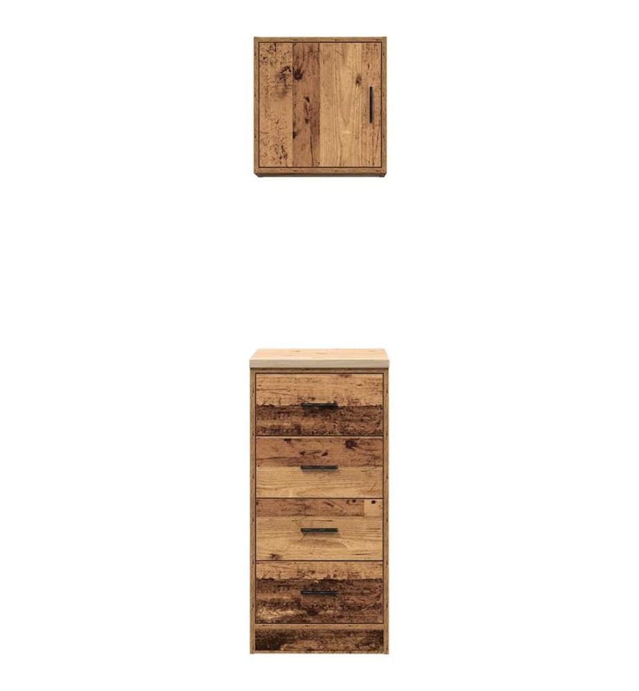 Armoires de garage 2 pcs vieux bois bois d'ingénierie