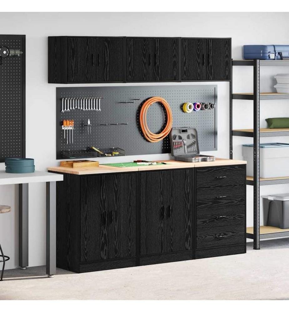 Armoires de garage 6 pcs noir bois d'ingénierie