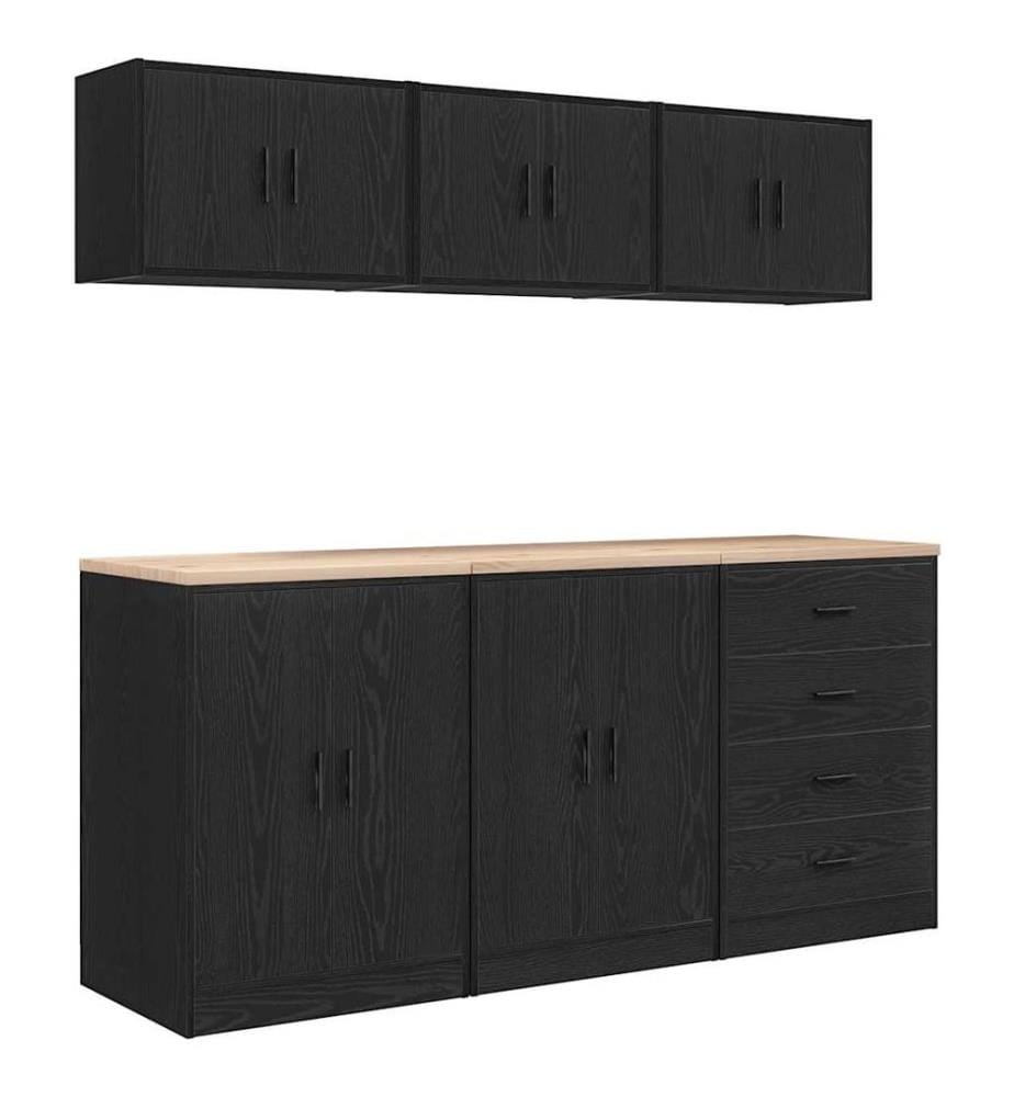 Armoires de garage 6 pcs noir bois d'ingénierie