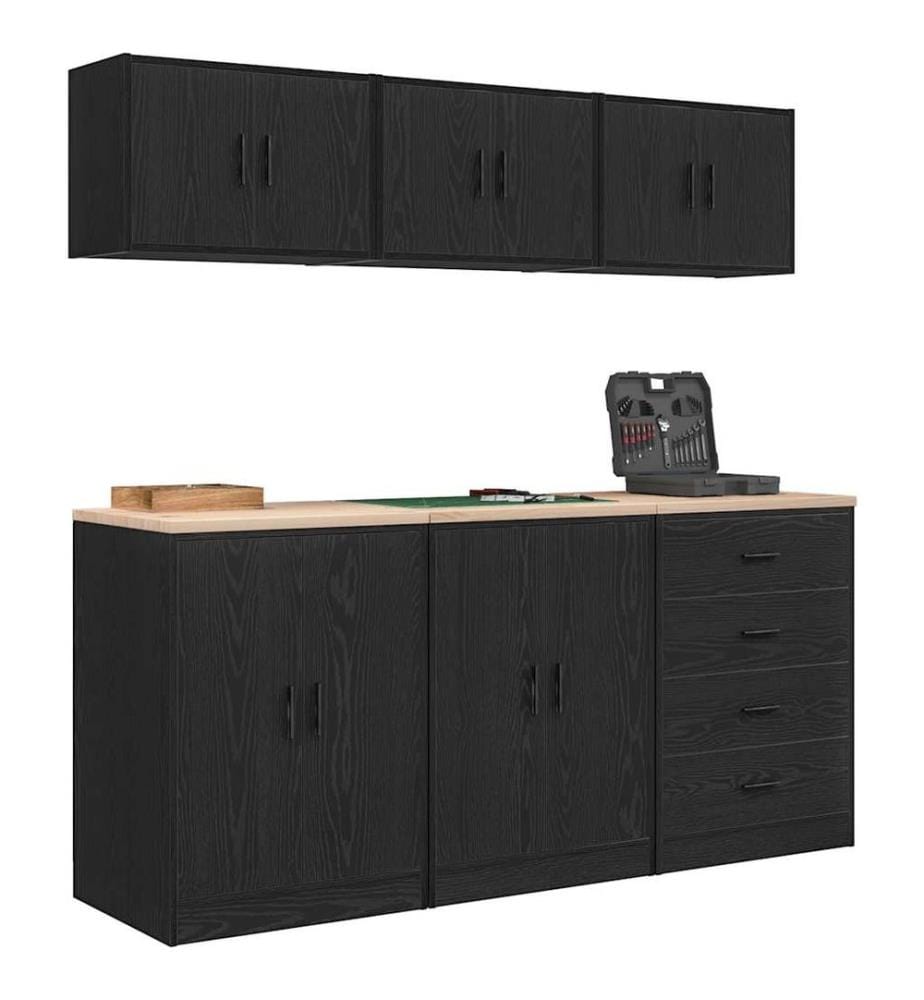 Armoires de garage 6 pcs noir bois d'ingénierie