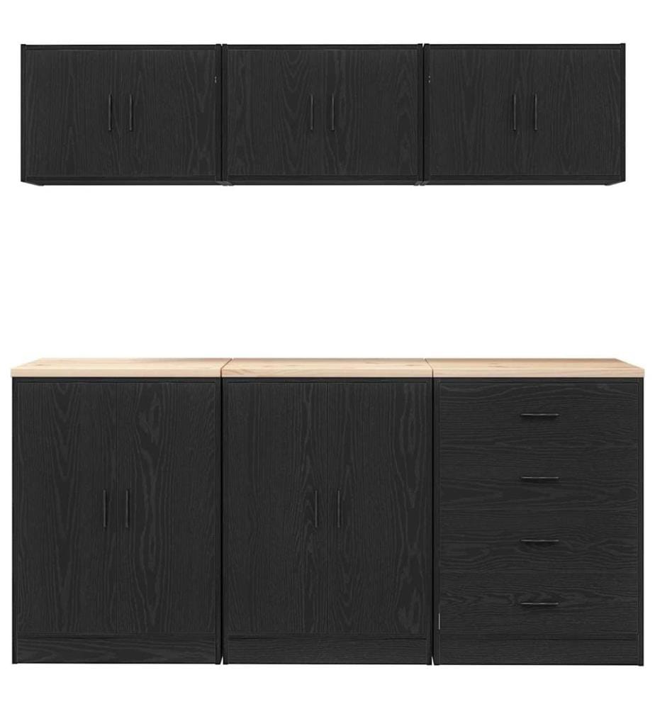 Armoires de garage 6 pcs noir bois d'ingénierie