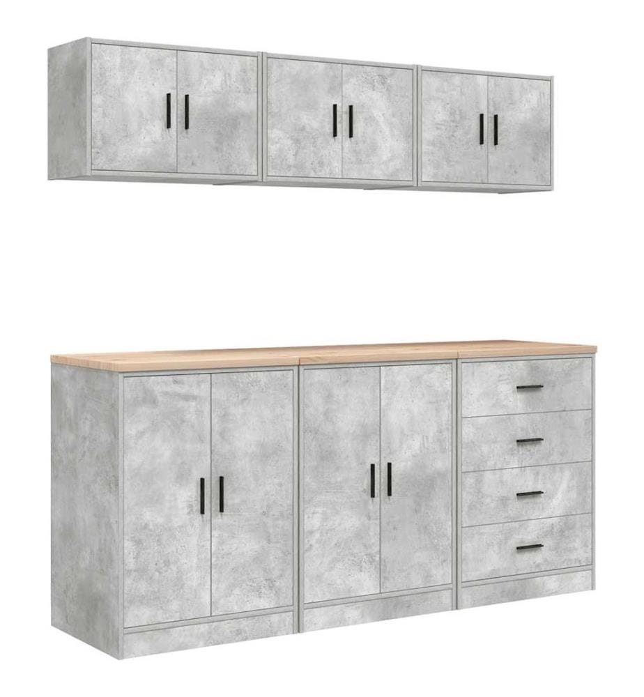 Armoires de garage 6 pcs gris béton bois d'ingénierie