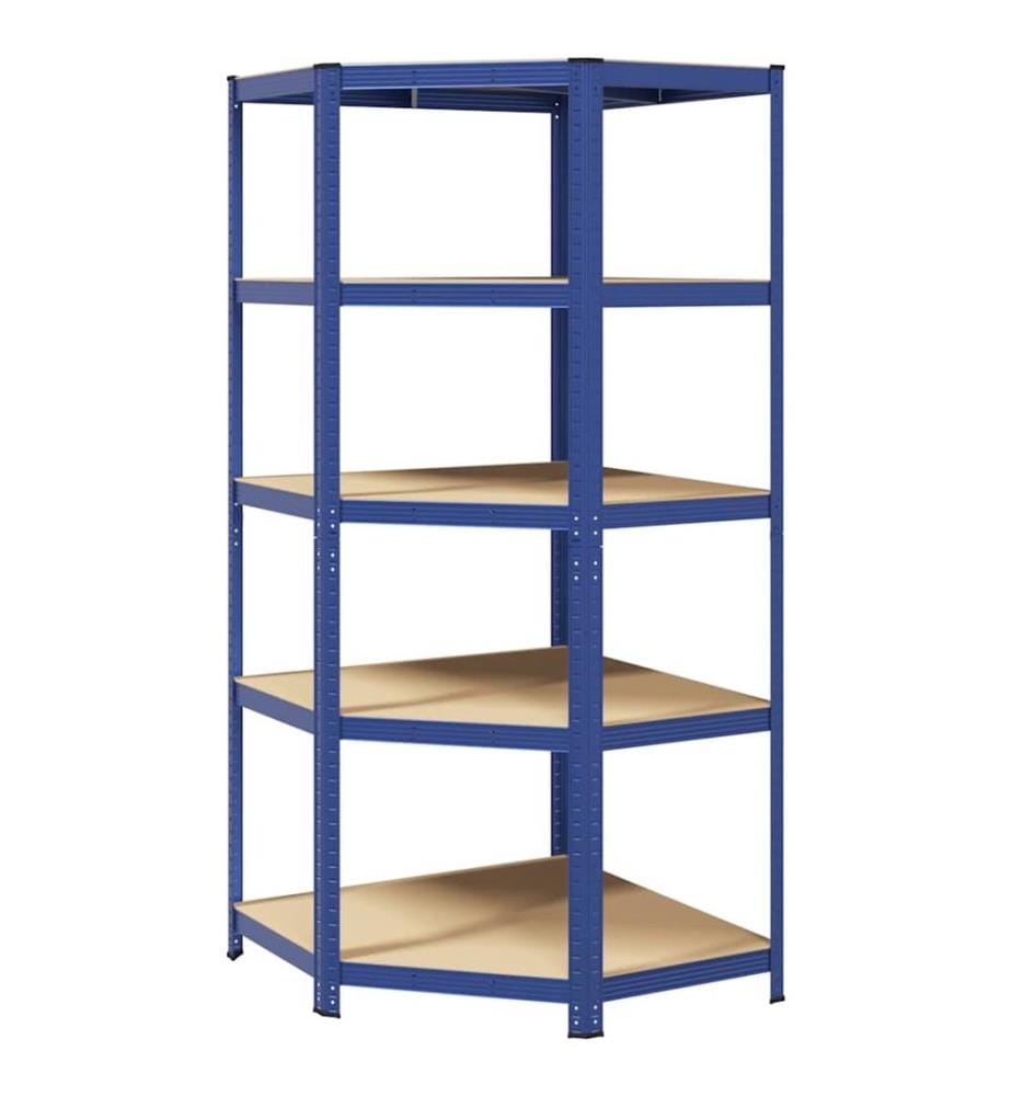 Étagère d'angle à 5 niveaux Bleu Acier et bois d'ingénierie