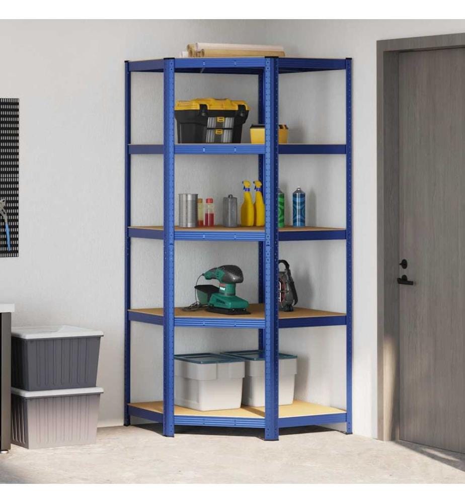 Étagère d'angle à 5 niveaux Bleu Acier et bois d'ingénierie