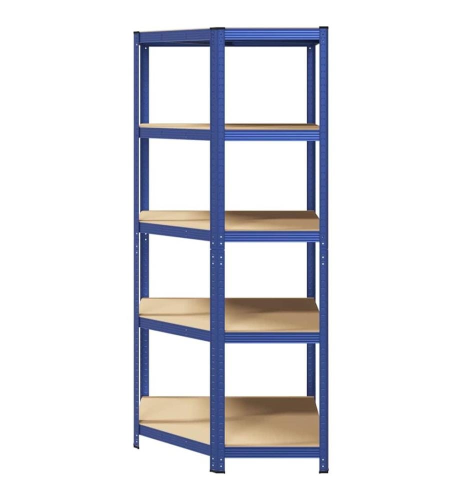 Étagère d'angle à 5 niveaux Bleu Acier et bois d'ingénierie