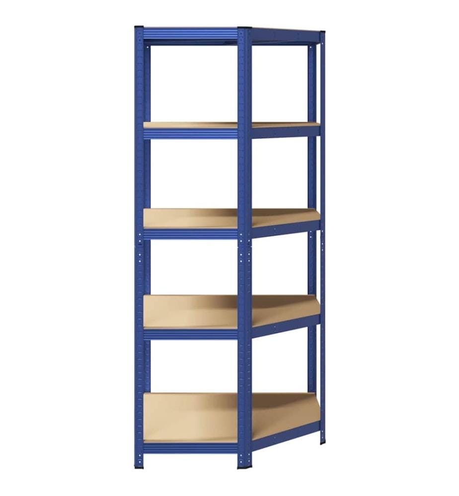 Étagère d'angle à 5 niveaux Bleu Acier et bois d'ingénierie