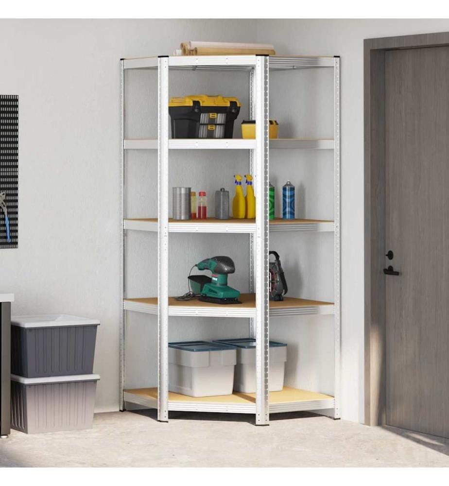 Étagère d'angle Argenté 90 x 90 x 198 cm Bois d'ingénierie