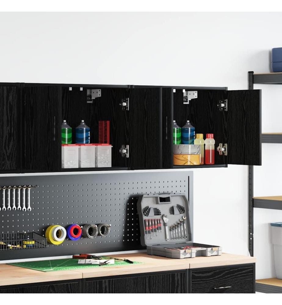 Armoires murales de garage 2 pcs noir bois d'ingénierie