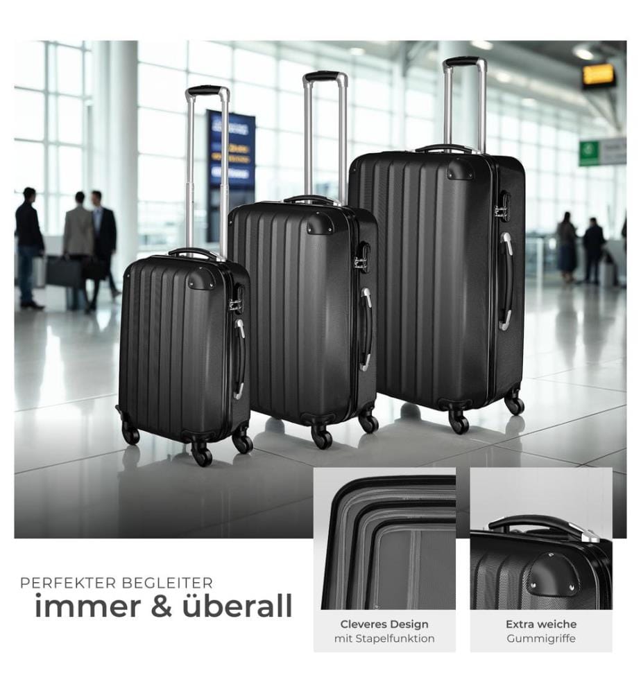 Set de 3 Valises Trolley Rigides - ABS - noir