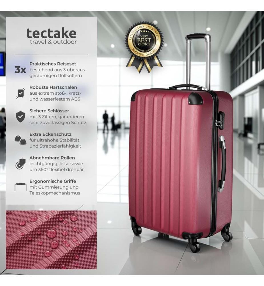 Set de 3 Valises Trolley Rigides - ABS - rouge