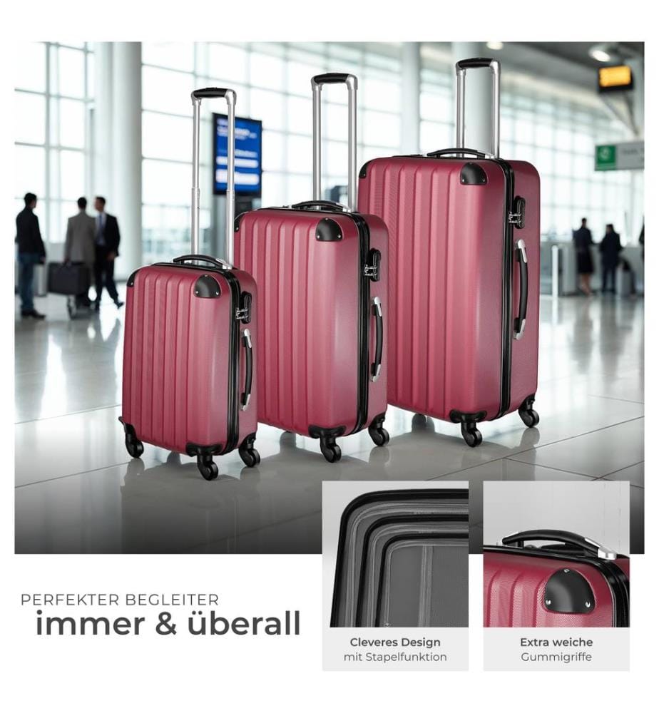 Set de 3 Valises Trolley Rigides - ABS - rouge