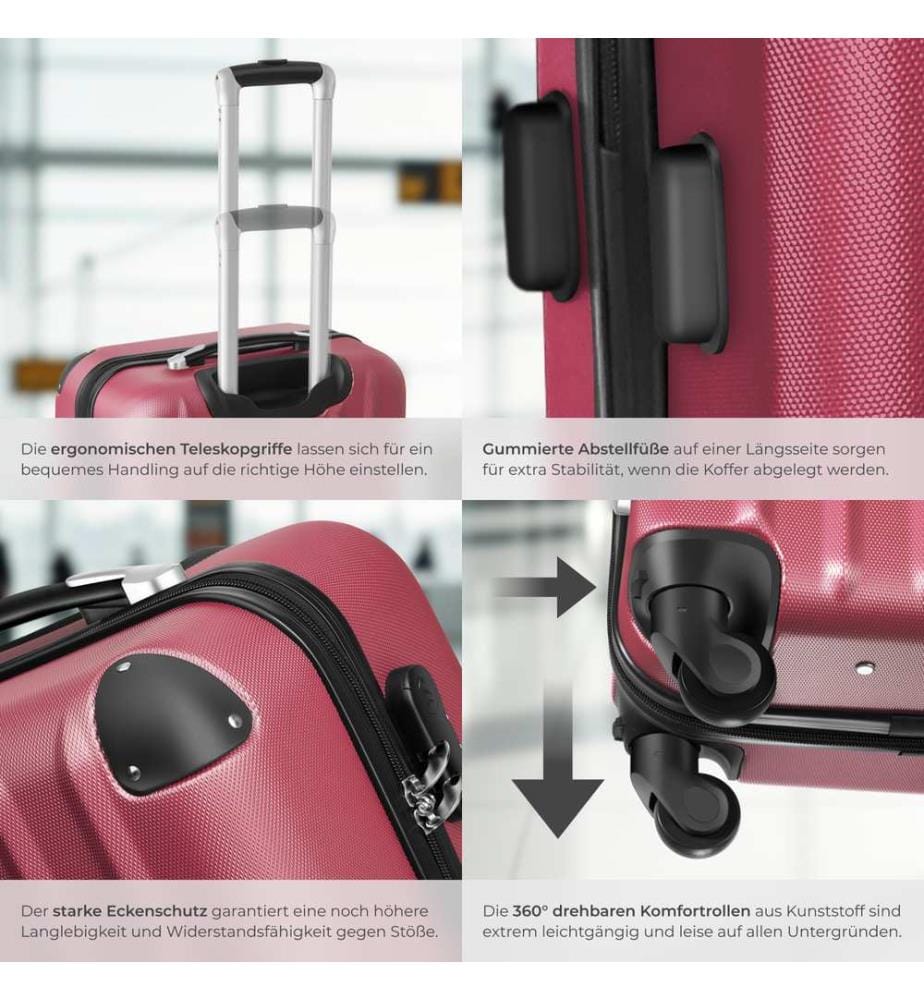 Set de 3 Valises Trolley Rigides - ABS - rouge