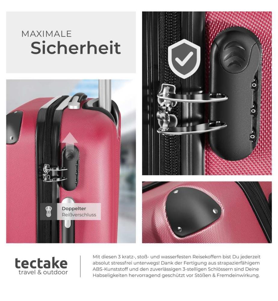 Set de 3 Valises Trolley Rigides - ABS - rouge