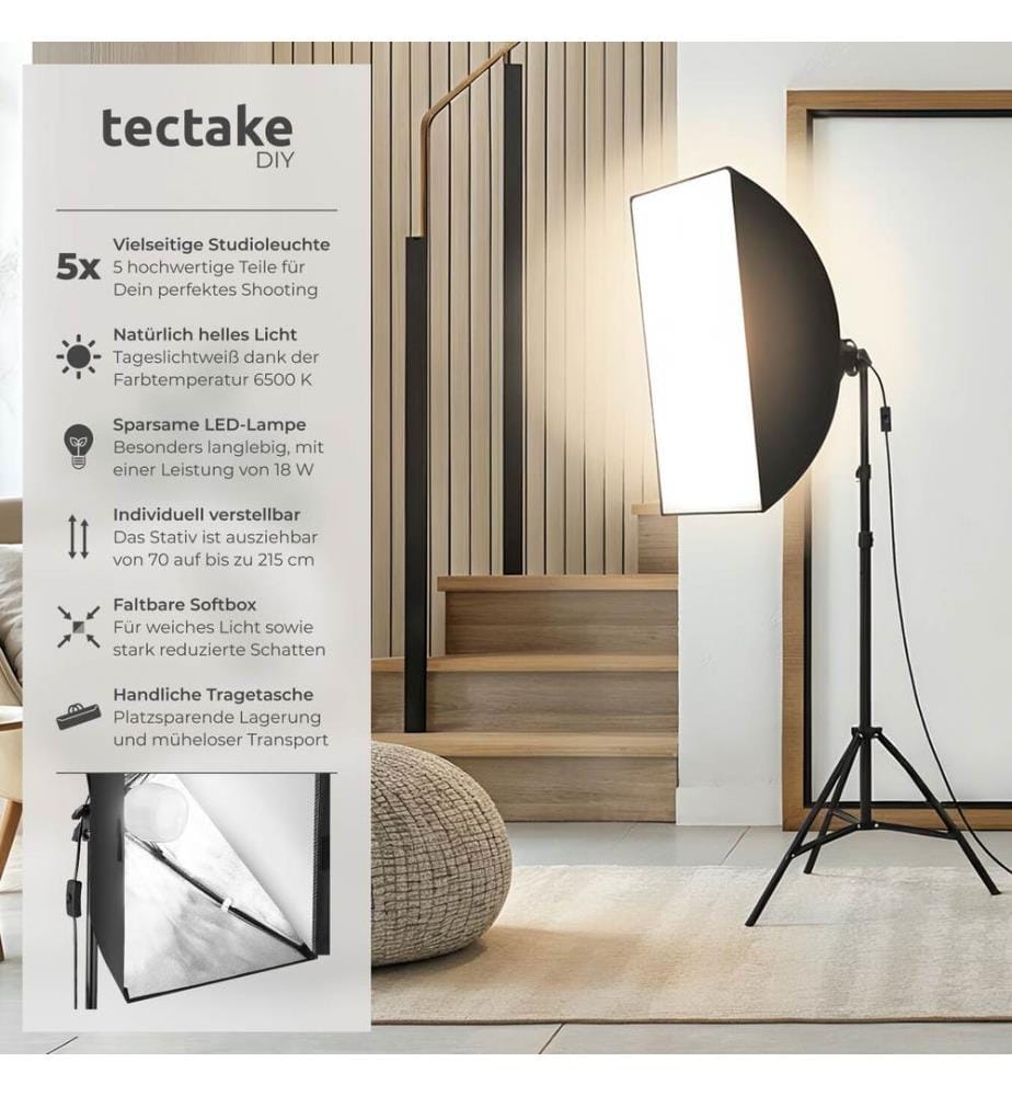 Éclairage studio softbox rectangulaire 1 sac de rangement - noir