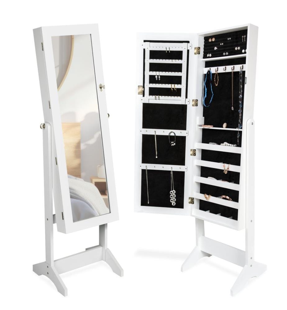 Schmuckschrank mit Spiegel, hochkant - weiss