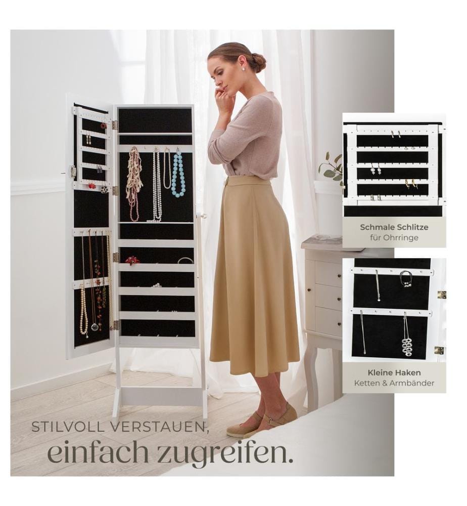 Schmuckschrank mit Spiegel, hochkant - weiss