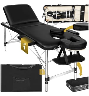 3 Zonen Massageliege mit 5 cm Polsterung und Aluminiumgestell - schwarz
